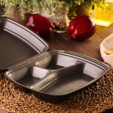 Single lunch box, 24.7 × 20.6 × 7 cm, 3 section, black color