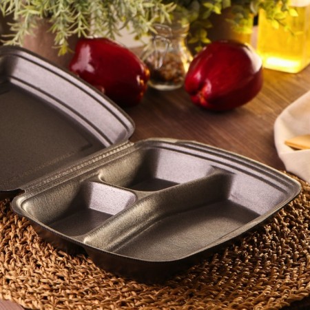 Single lunch box, 24.7 × 20.6 × 7 cm, 3 section, black color