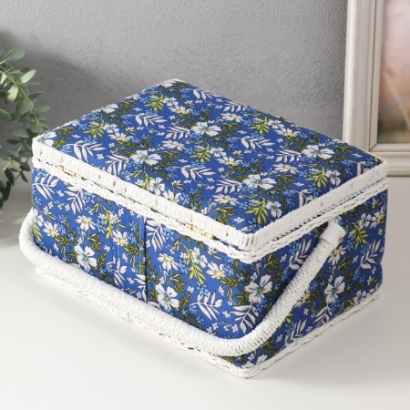 Casket for needlework "Field flowers on blue" 19x26x14.5 cm-4
