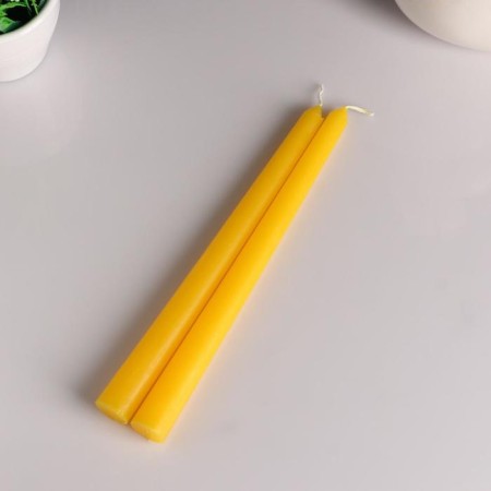 A set of antique candles, 2.2x 25 cm, lacquered 2 pieces, yellow-3