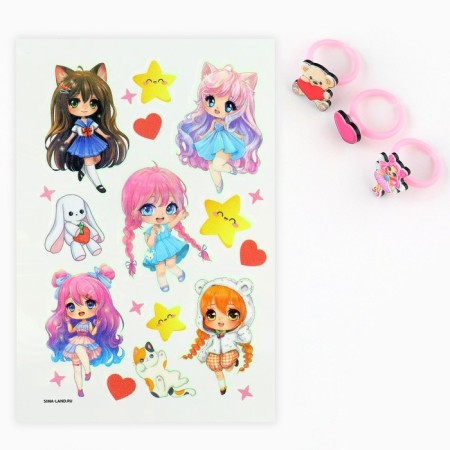 Ring 3 pcs with Cute Girl tattoo 8 x 12 cm-1