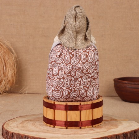 Brown Domovka "Athanasius with a bag", on a barrel, 28x15x12 cm-2