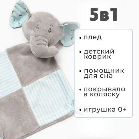 Плед с игрушкой Крошка Я "Слоник" 75*90см, цв. голубой-2