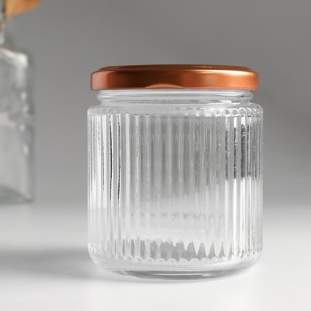 Bank for candles glass with a lid "Vertical strips" transparent 275 ml 7.5x7.5x8.5 cm-1