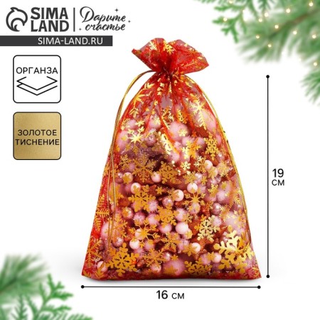 Bag gift organza “Happy New Year!”, 16 x 24 cm +/- 1.5 cm, New Year-2