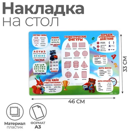Laying on the table plastic A3 (460 x 330 mm), calligrata, "Russian language/ mathematics" 430 μm, teaching