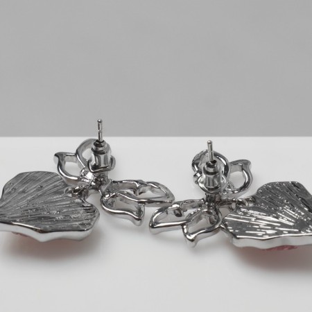 Earrings Metal "hearts" Pink insert, color silver-2