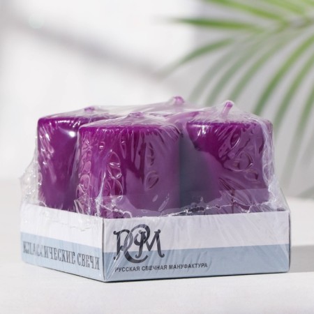 Set of candles-cylinders "Interior", 4 pcs, 6x4 cm, 10 hours, purple-2