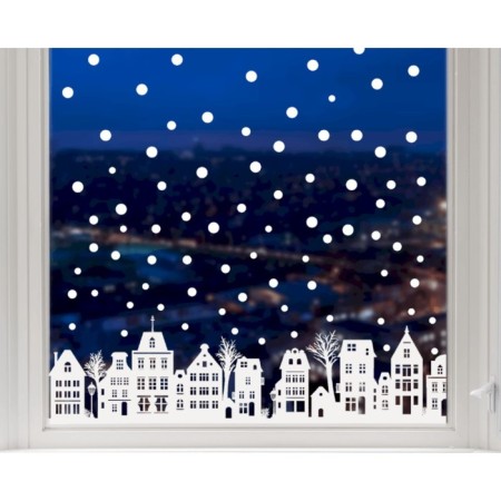 Decorative sticker for windows "Snow City" 140x25 cm (snow 10x40 cm)-1
