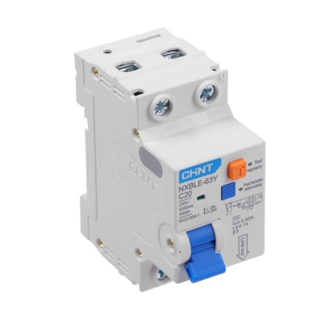 Differential automaton Chint NXBLE-63Y, 1P+N, C 20 A, 30 mA, 4.5 KA, electronic