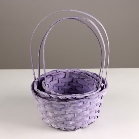 A set of baskets of 3 pcs, d21x10xh36cm, lilac, bamboo-2
