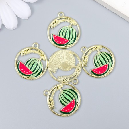 Decor for creativity metal, enamel "watermelon in the circle" gold 2.1x2.5 cm-2