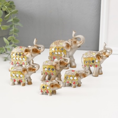 Souvenir polystone mirror inserts (set 7 pcs) "Herd of Elephants" 11, 10, 8.5, 8, 7, 6.3; 5.3cm