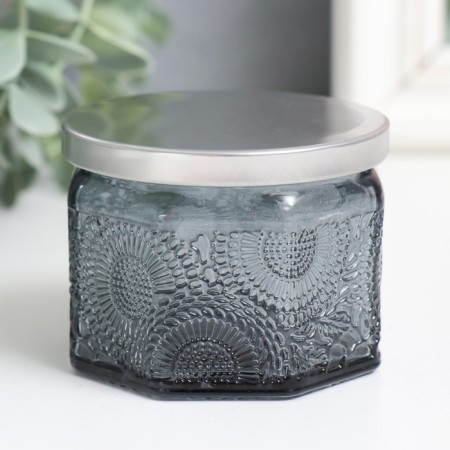 Bank for candles glass with a "flower" gray lid, polyhedron 5x7x7 cm, mix-2