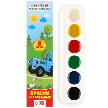 Honey watercolor "Blue Tractor", 6 colors, in a cardboard box, without brush-1