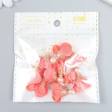 Decor for creativity Textile "Flower with pearls. Coral" set 10 pcs 2.5 cm-3