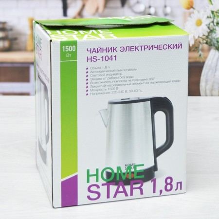 Electric kettle Homestar HS-1041, metal, 1.8 l, 1500 watts, silver-black-4