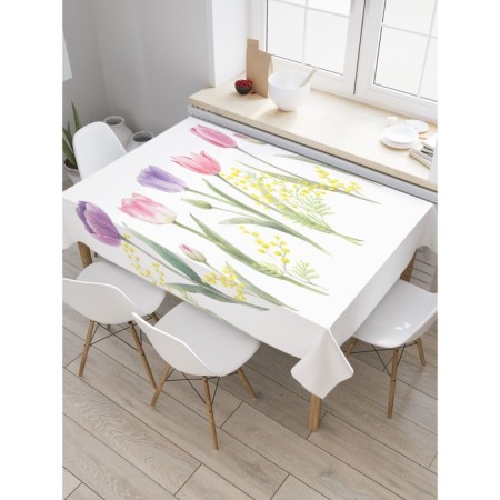 Tables on the table "Flowers of spring", rectangular, Saten, size 120x145 cm