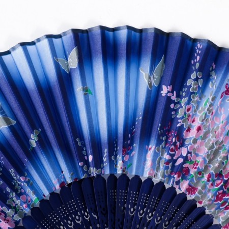 Fan bamboo, textiles h = 21 cm "Flowers and butterflies" Blue, with a brush-1