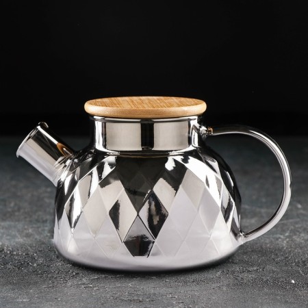 Glass teapot "Cruise", 800 ml, with metal sieve, color gray color