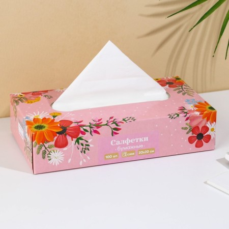Paper napkins in the box "Flower meadow", 100 pcs, two -layer-2