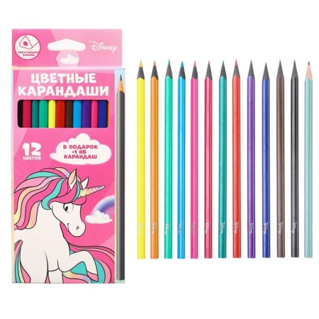 Colored pencils, 12 colors, trihedral, Minnie Mouse and Unicorn-8