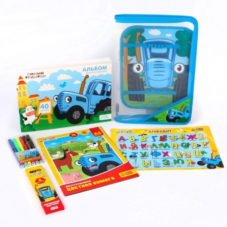 Gift set in the folder, 6 items, blue tractor