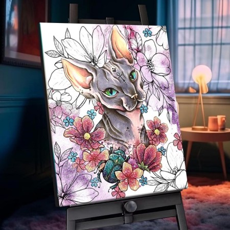Picture on numbers with crystals from crystal "Sphinx with flowers" 26 colors, 40 × 50 cm