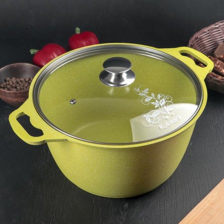 Trendy Style pan, 6 l, glass cover, anti -stick coating, green color-8