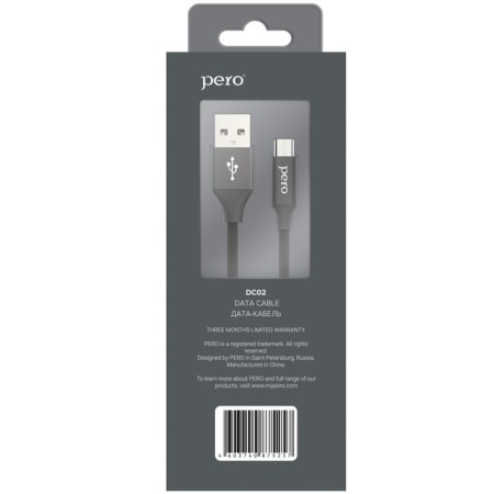 PERO DC -02, microUSB - USB, 2 A, 1 m, fabric braid, black-4
