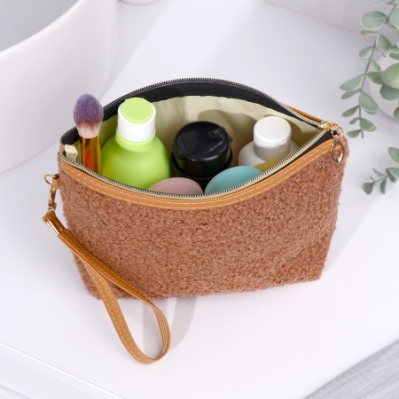 Cosmetic bag with a lining, brown color-3