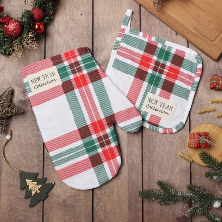 Set of kitchen. Ethel Nolidy Decoration: mittens 20x27 cm, seize 19x19 cm, reps, 100% HL
