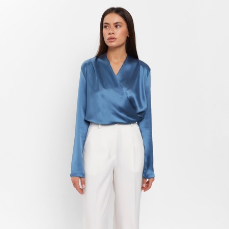 Women's blouse with a drapician Mist: Classic Collection p. 42, blue color