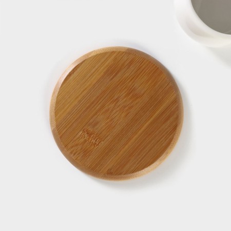 Tea couple ceramic with a spoon Bellatenero, 3 objects: a cup 220 ml, a spoon, a wooden saucer, white color-5