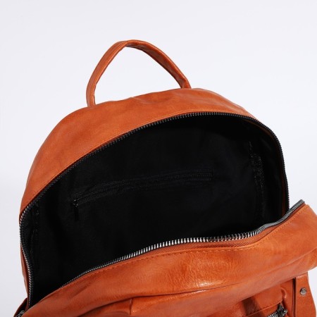 Women's backpack made of artificial leather with a zipper, 3 pockets, red color-5
