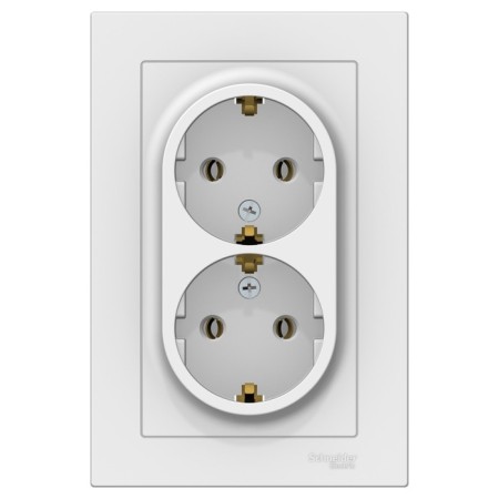 Double SE AtlasDesign, 16 A, 250 V, built -in, with salary, IP20, white, Atn000124