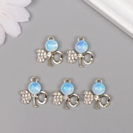 Decor for creativity metal, rhinestones "Bow with stone" gold, blue 2x1.7x0.6 cm-2