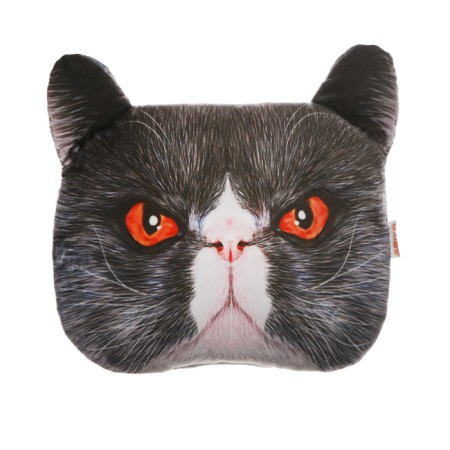 Pillow on the headrest Matech Animals Line, cat, red eyes, 30 x 25 x 10 cm, gray-2