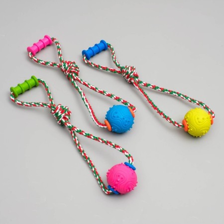 Cable toy with chewing elements "Ball with 1 handle", up to 36 cm, multi -colored-3