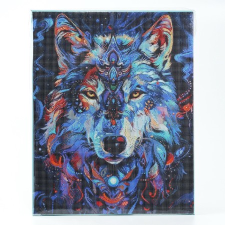 Diamond mosaic with full filling on canvas with a subframe of the Lunar Wolf, 40 x 50 cm-2