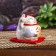 Souvenir Cot Pigger Ceramics "Maneki-Neko with a fish on the pillow" 6.5x7.5x6.3 cm
