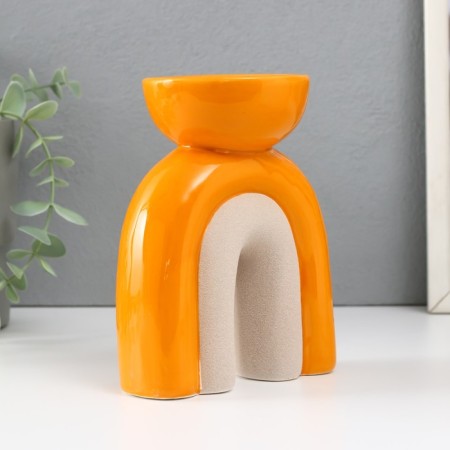 Ceramics candlestick for 1 candle "Medusa" sand-orange 11.7x8x15 cm-3