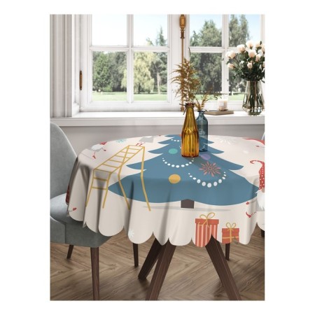 The tablecloth "Gnomes decorate the Christmas tree", Round, Saten, D = 150 cm