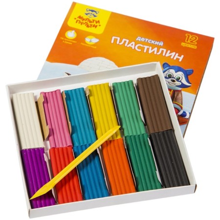 Plasticine 12 colors 180 g, multi-bullets "raccoon in Alaska", with a stack, cardboard packaging-1