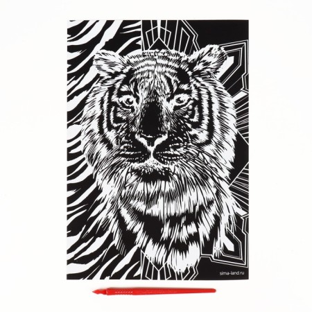 Engraving "Tiger" with a metallic effect "Gold", A4-1
