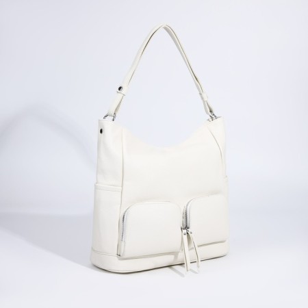 Luggage bag with a zipper, 3 outer pockets, white color-2