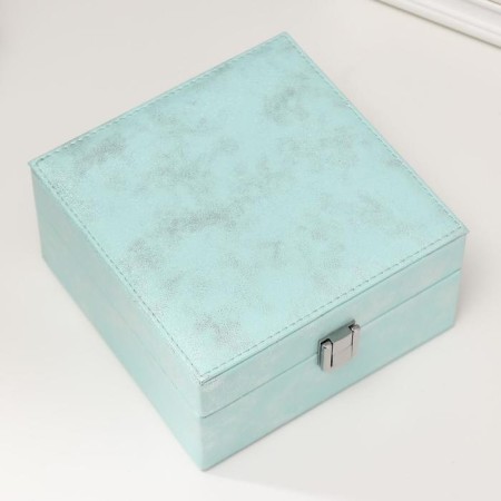 Casket to the leatherette for jewelry "Silver shine on blue" 8x14.5x14.5 cm-3
