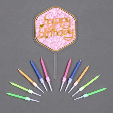 Set for decorating the cake: Topper "Happy Birthday", 1 pc., 10 candles