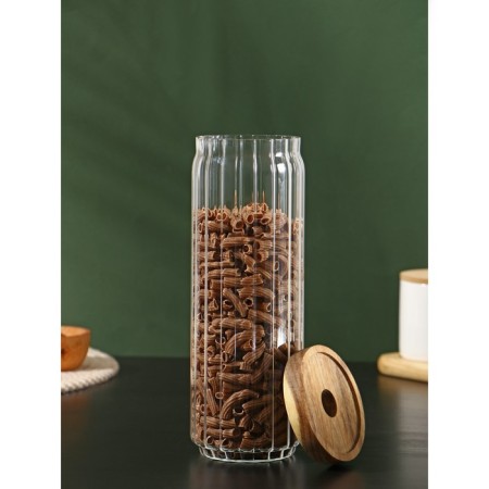 Glass Bank for bulk products with a wooden lid "Daphne", 1.3 l, 9 × 26 cm-3