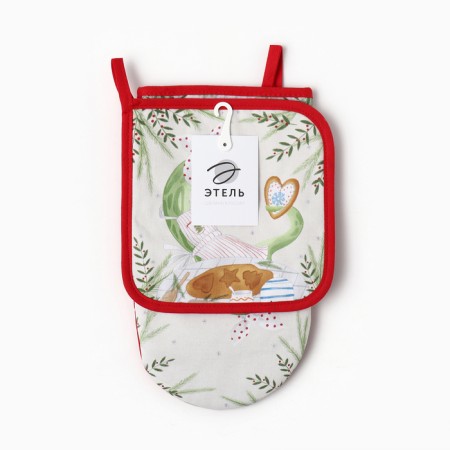 Set of kitchen. Ethel "Mistress" mittens 15x28cm, 19x19cm tack, 100%HL-4